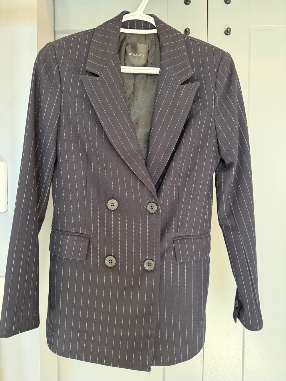 Dynamite Women's Navy Pinstripe Double-Breasted Blazer